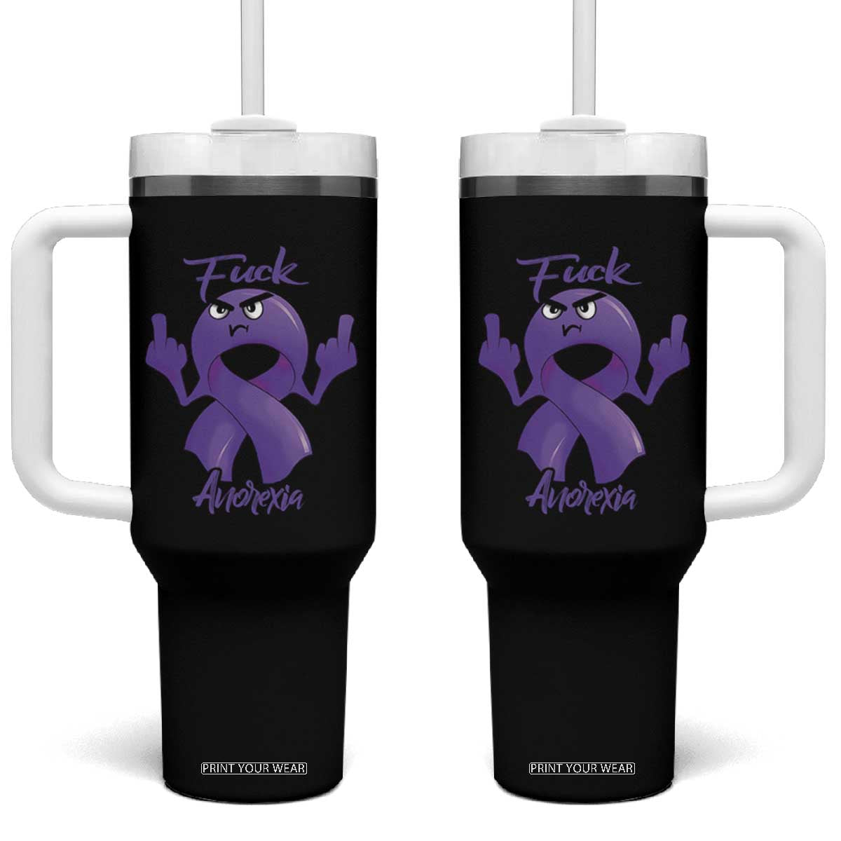 FxxK Anorexia Eating Disorder Purple Ribbon Mental Health Awareness Tumbler With Handle TS09 One Size: 40 oz Black Print Your Wear