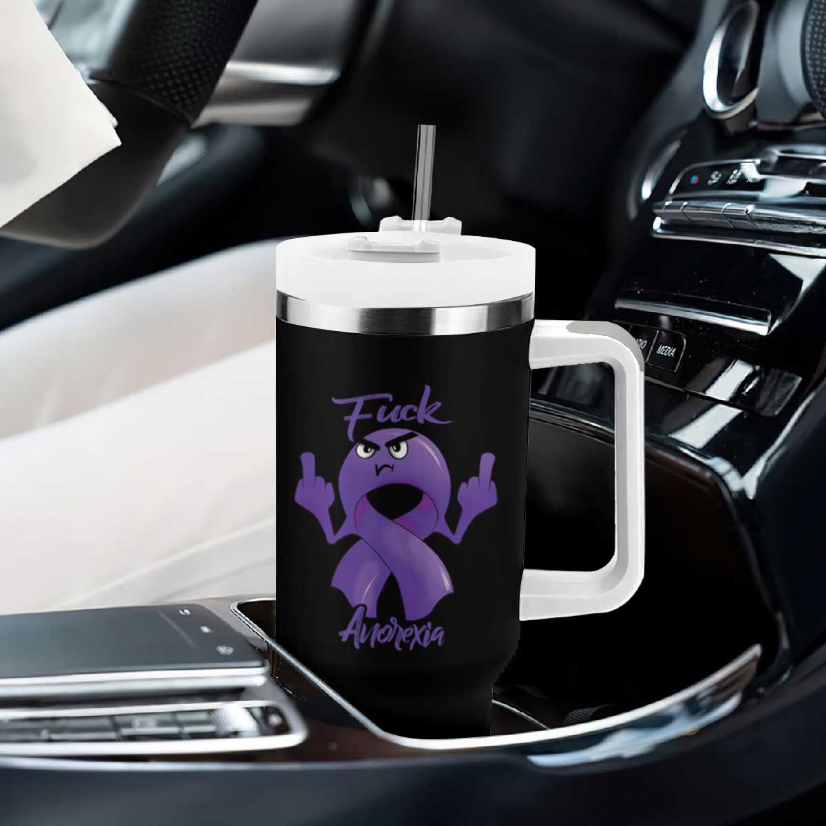 FxxK Anorexia Eating Disorder Purple Ribbon Mental Health Awareness Tumbler With Handle TS09 Print Your Wear