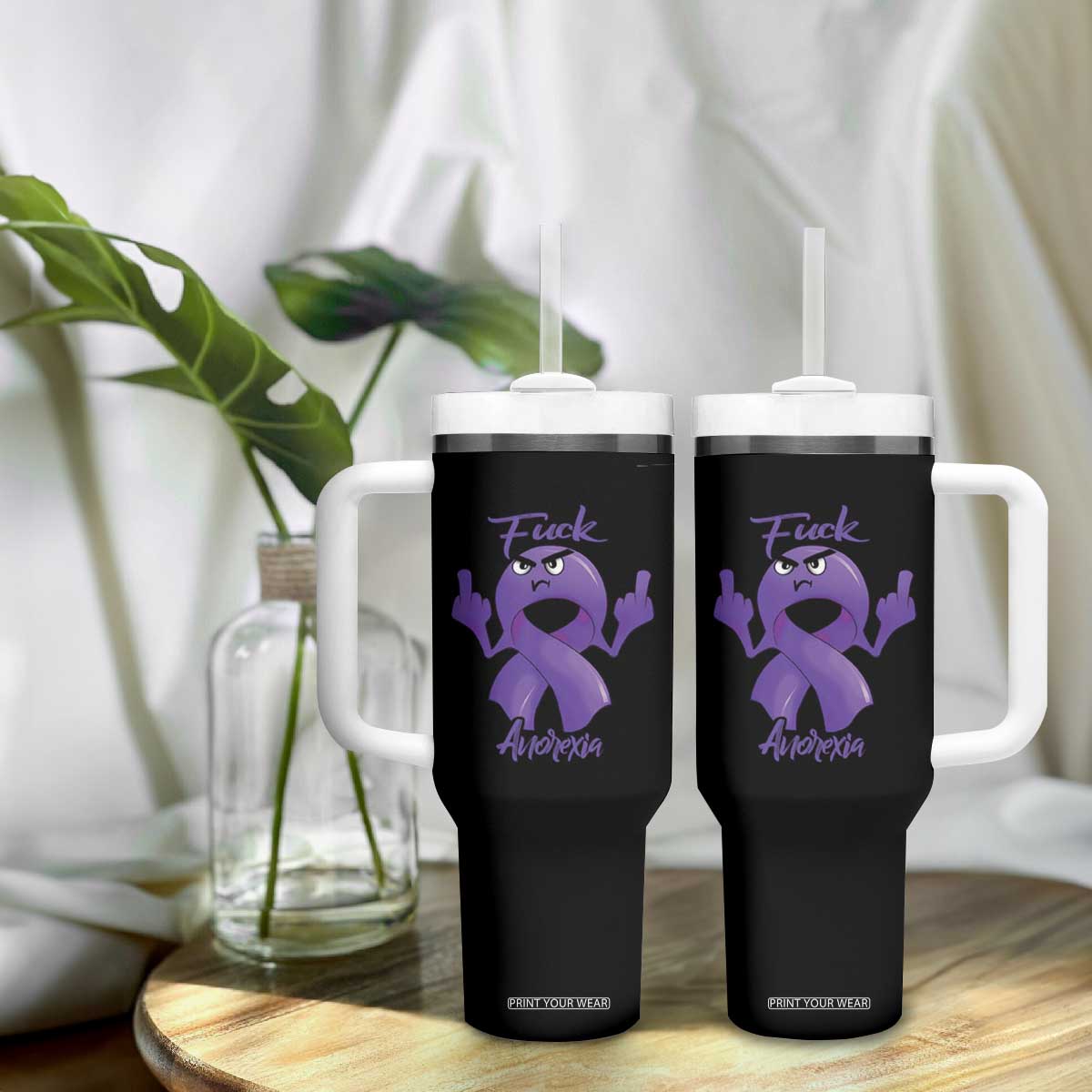FxxK Anorexia Eating Disorder Purple Ribbon Mental Health Awareness Tumbler With Handle TS09 Print Your Wear