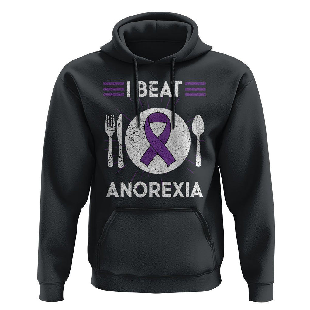 I Beat Anorexia Purple Ribbon Eating Disorder Hoodie TS09 Black Printyourwear