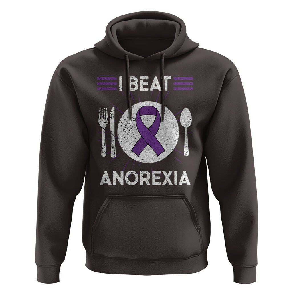 I Beat Anorexia Purple Ribbon Eating Disorder Hoodie TS09 Dark Chocolate Printyourwear