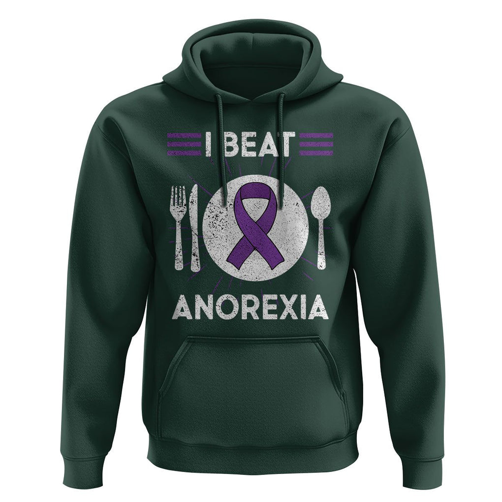 I Beat Anorexia Purple Ribbon Eating Disorder Hoodie TS09 Dark Forest Green Printyourwear