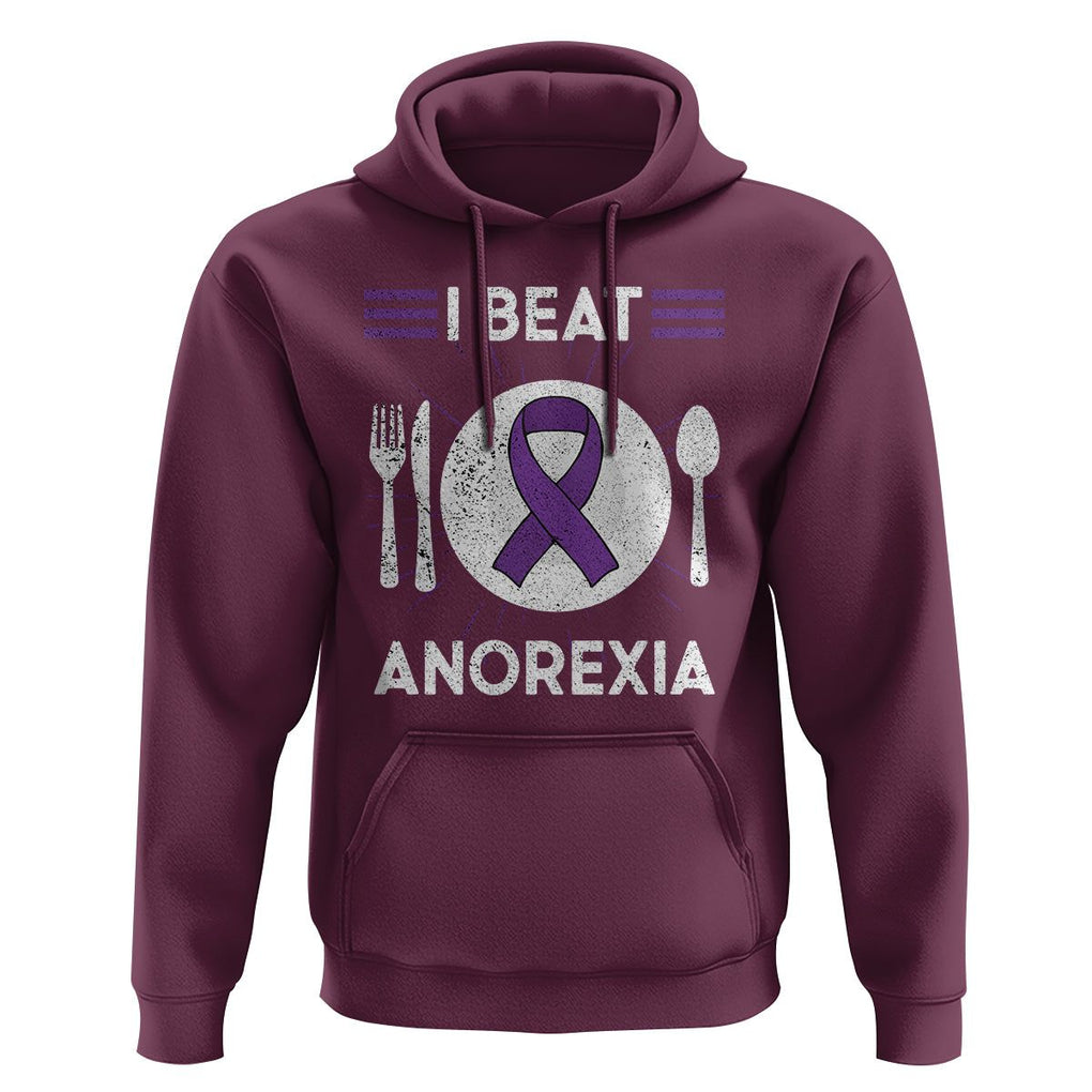 I Beat Anorexia Purple Ribbon Eating Disorder Hoodie TS09 Maroon Printyourwear