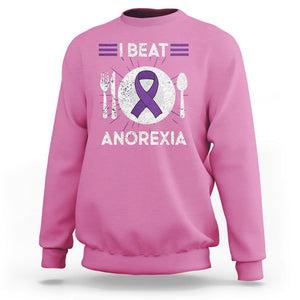 I Beat Anorexia Purple Ribbon Eating Disorder Sweatshirt TS09 Azalea Printyourwear