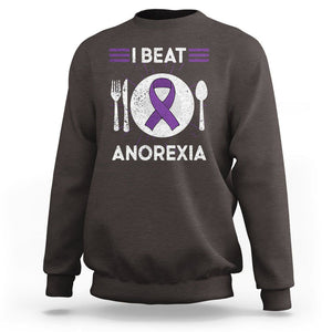 I Beat Anorexia Purple Ribbon Eating Disorder Sweatshirt TS09 Dark Chocolate Printyourwear