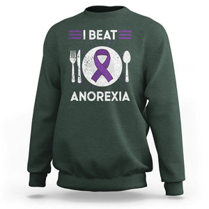 I Beat Anorexia Purple Ribbon Eating Disorder Sweatshirt TS09 Dark Forest Green Printyourwear