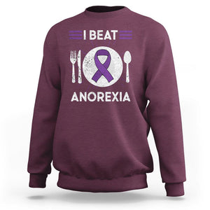 I Beat Anorexia Purple Ribbon Eating Disorder Sweatshirt TS09 Maroon Printyourwear