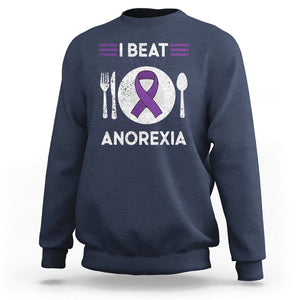 I Beat Anorexia Purple Ribbon Eating Disorder Sweatshirt TS09 Navy Printyourwear