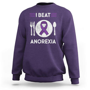 I Beat Anorexia Purple Ribbon Eating Disorder Sweatshirt TS09 Purple Printyourwear