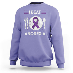 I Beat Anorexia Purple Ribbon Eating Disorder Sweatshirt TS09 Violet Printyourwear