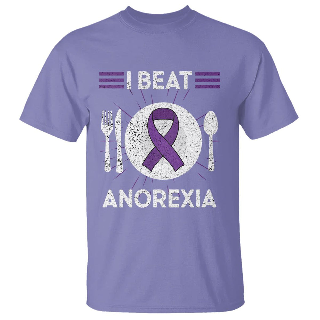 I Beat Anorexia Purple Ribbon Eating Disorder T Shirt TS09 Violet Printyourwear
