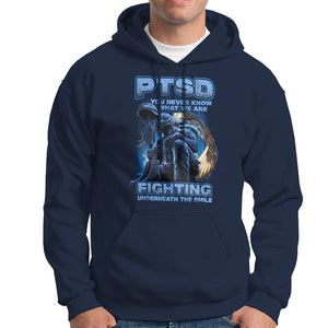 PTSD Hoodie You Never Know What We Are Fighting Underneath The Smile Veteran TS09 Navy Printyourwear