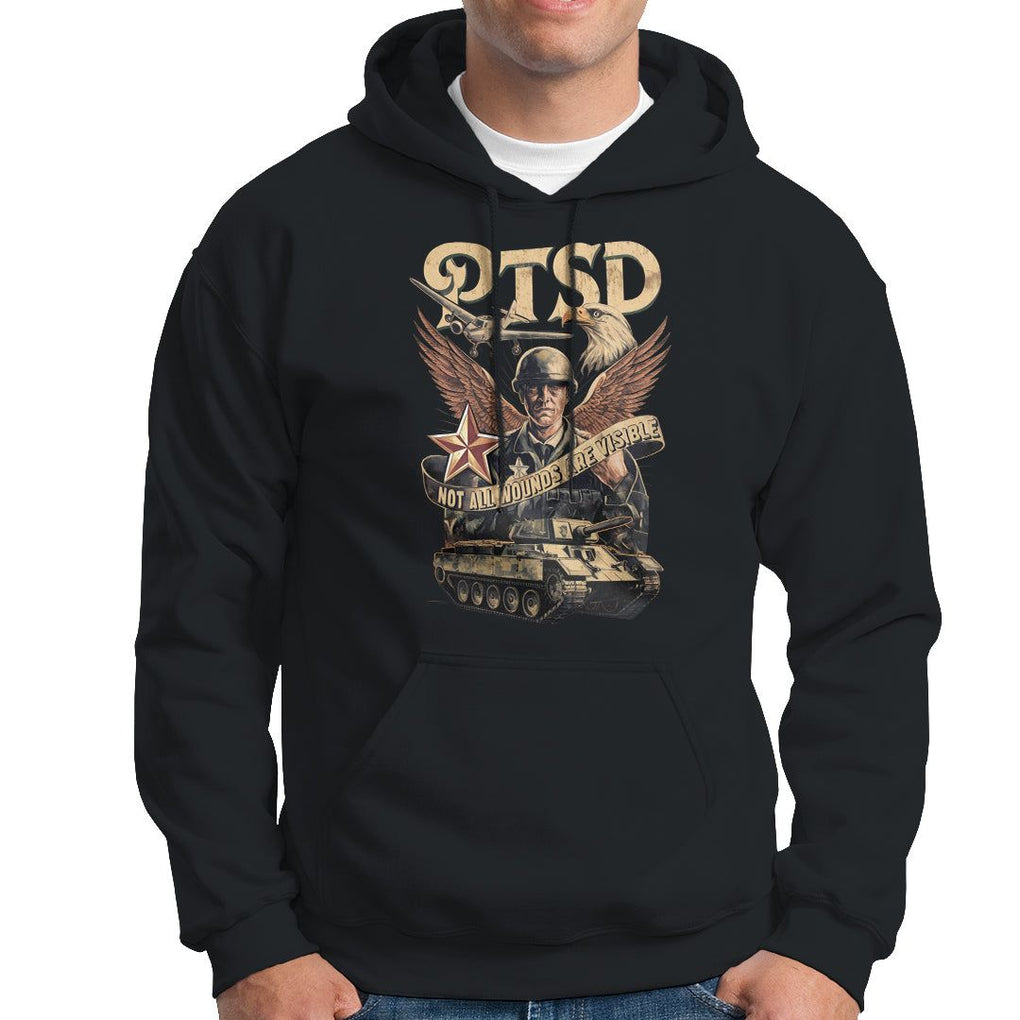 PTSD Awareness Hoodie Not All Wounds Are Visible Veteran Mental Health TS09 Black Printyourwear