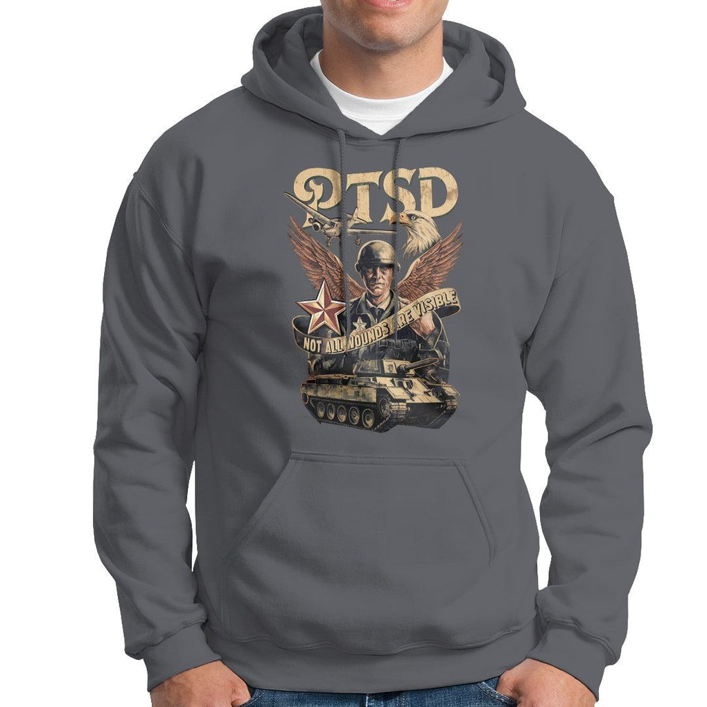 PTSD Awareness Hoodie Not All Wounds Are Visible Veteran Mental Health TS09 Charcoal Printyourwear