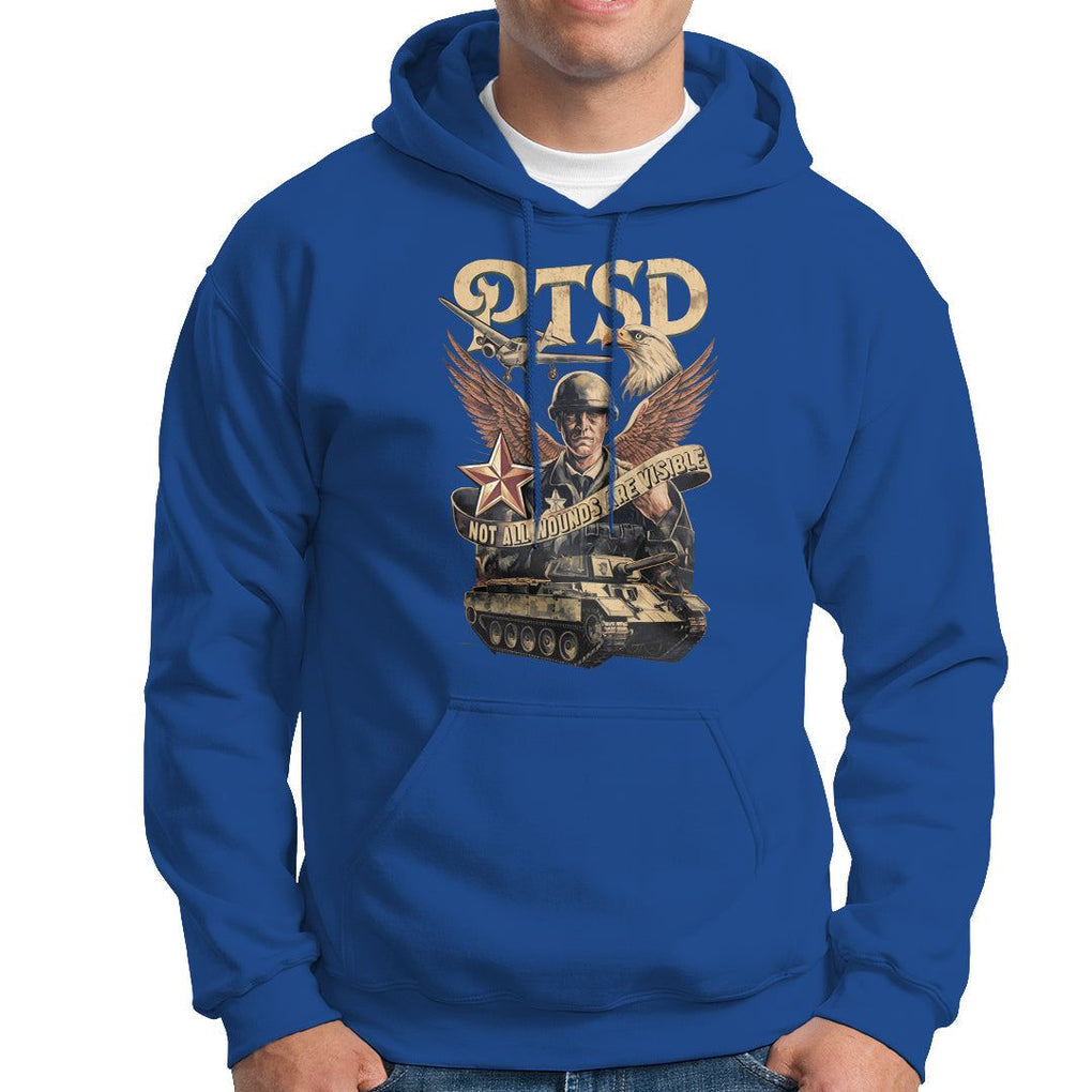 PTSD Awareness Hoodie Not All Wounds Are Visible Veteran Mental Health TS09 Royal Blue Printyourwear