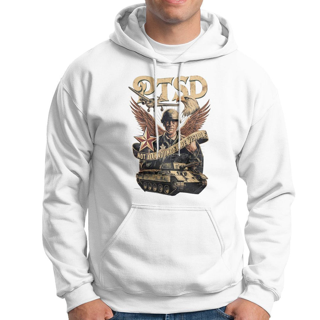 PTSD Awareness Hoodie Not All Wounds Are Visible Veteran Mental Health TS09 White Printyourwear