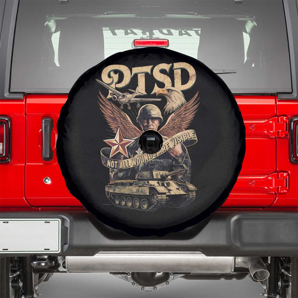 PTSD Awareness Spare Tire Cover Not All Wounds Are Visible Veteran Mental Health TS09 Black Print Your Wear