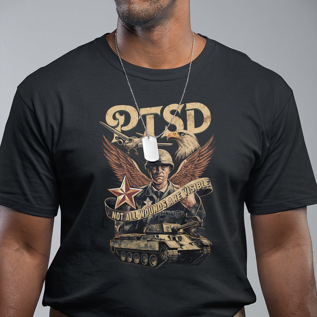 PTSD Awareness T Shirt Not All Wounds Are Visible Veteran Mental Health TS09 Black Printyourwear