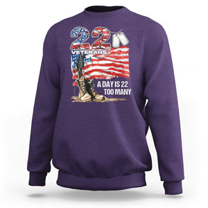 Veteran Suicide Awareness Sweatshirt 22 Veterans A Day Too Many PTSD TS09 Purple Printyourwear