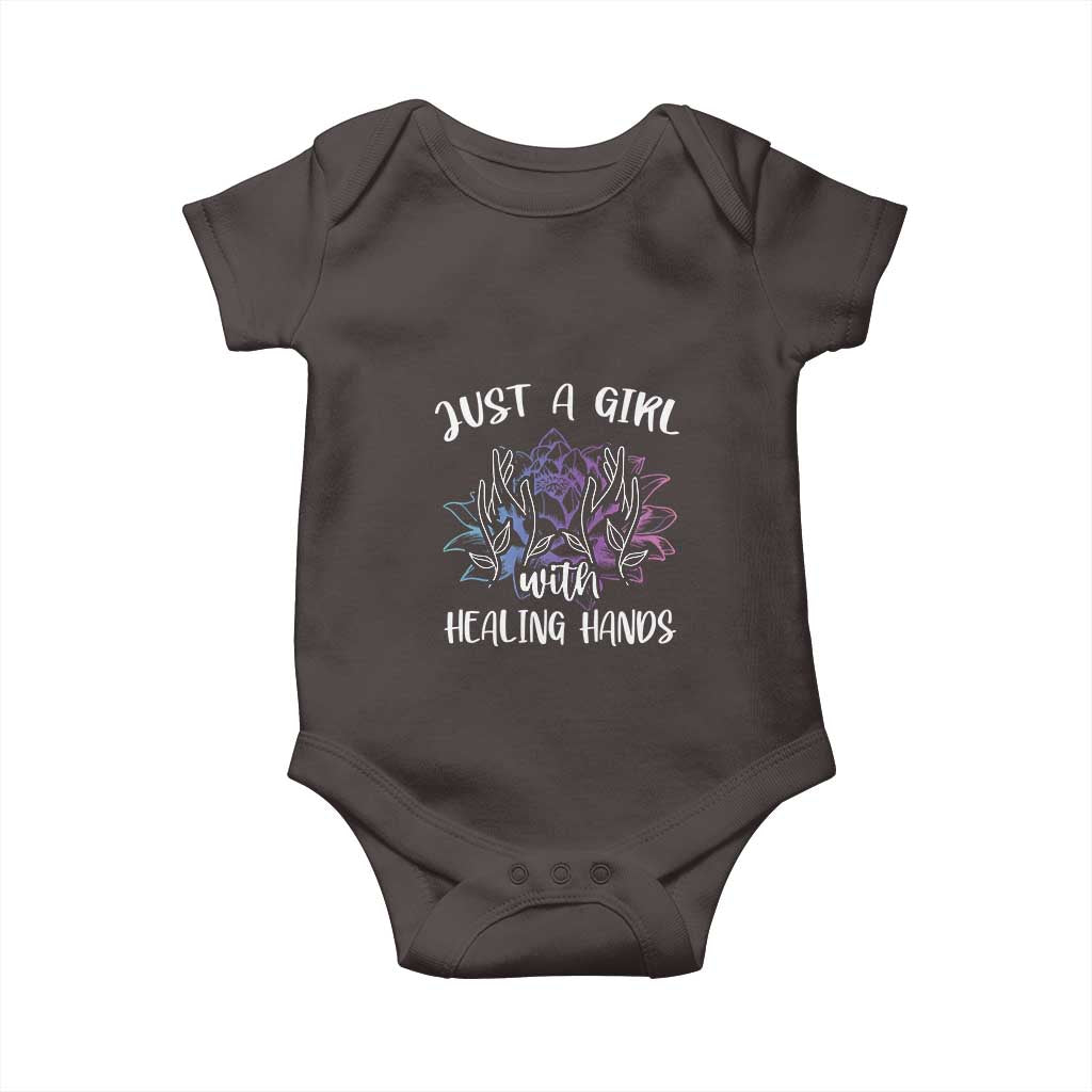 Masseuse Baby Onesie Just a Girl with Healing Hands Massage Therapy TS09 Dark Chocolate Print Your Wear