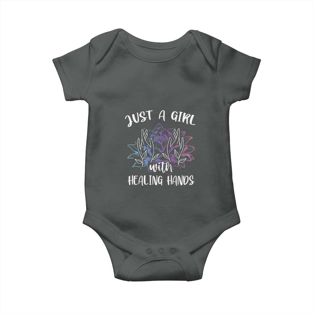 Masseuse Baby Onesie Just a Girl with Healing Hands Massage Therapy TS09 Dark Heather Print Your Wear