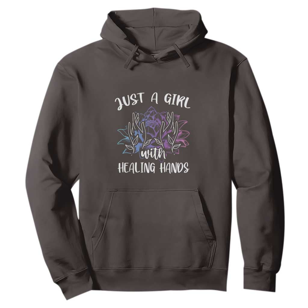 Masseuse Hoodie Just a Girl with Healing Hands Massage Therapy TS09 Dark Chocolate Print Your Wear