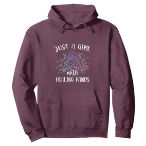 Masseuse Hoodie Just a Girl with Healing Hands Massage Therapy TS09 Maroon Print Your Wear
