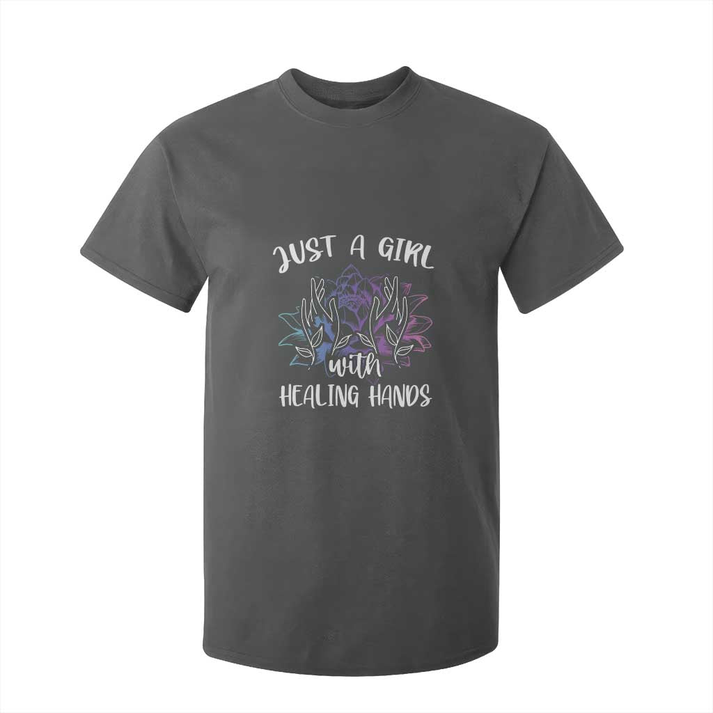 Masseuse T Shirt For Kid Just a Girl with Healing Hands Massage Therapy TS09 Dark Heather Print Your Wear