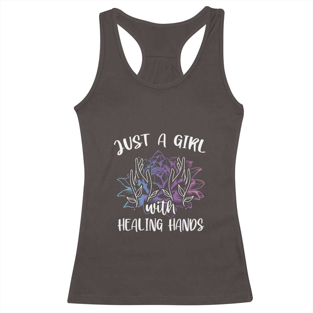 Masseuse Racerback Tank Top Just a Girl with Healing Hands Massage Therapy TS09 Dark Chocolate Print Your Wear