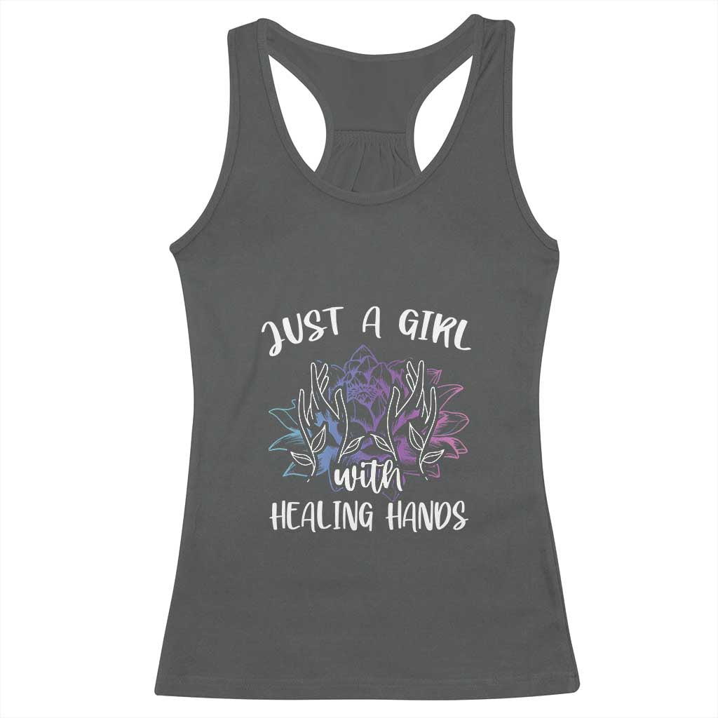 Masseuse Racerback Tank Top Just a Girl with Healing Hands Massage Therapy TS09 Dark Heather Print Your Wear