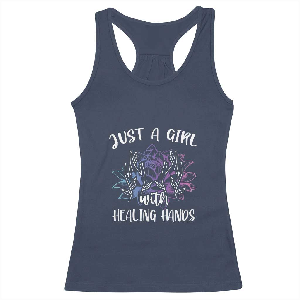 Masseuse Racerback Tank Top Just a Girl with Healing Hands Massage Therapy TS09 Navy Print Your Wear