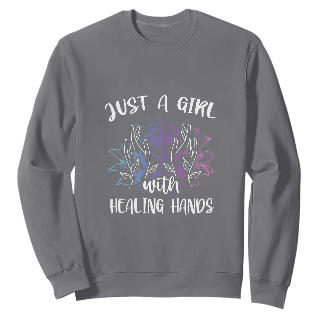 Masseuse Sweatshirt Just a Girl with Healing Hands Massage Therapy TS09 Charcoal Print Your Wear