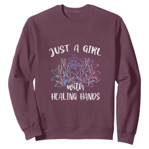 Masseuse Sweatshirt Just a Girl with Healing Hands Massage Therapy TS09 Maroon Print Your Wear