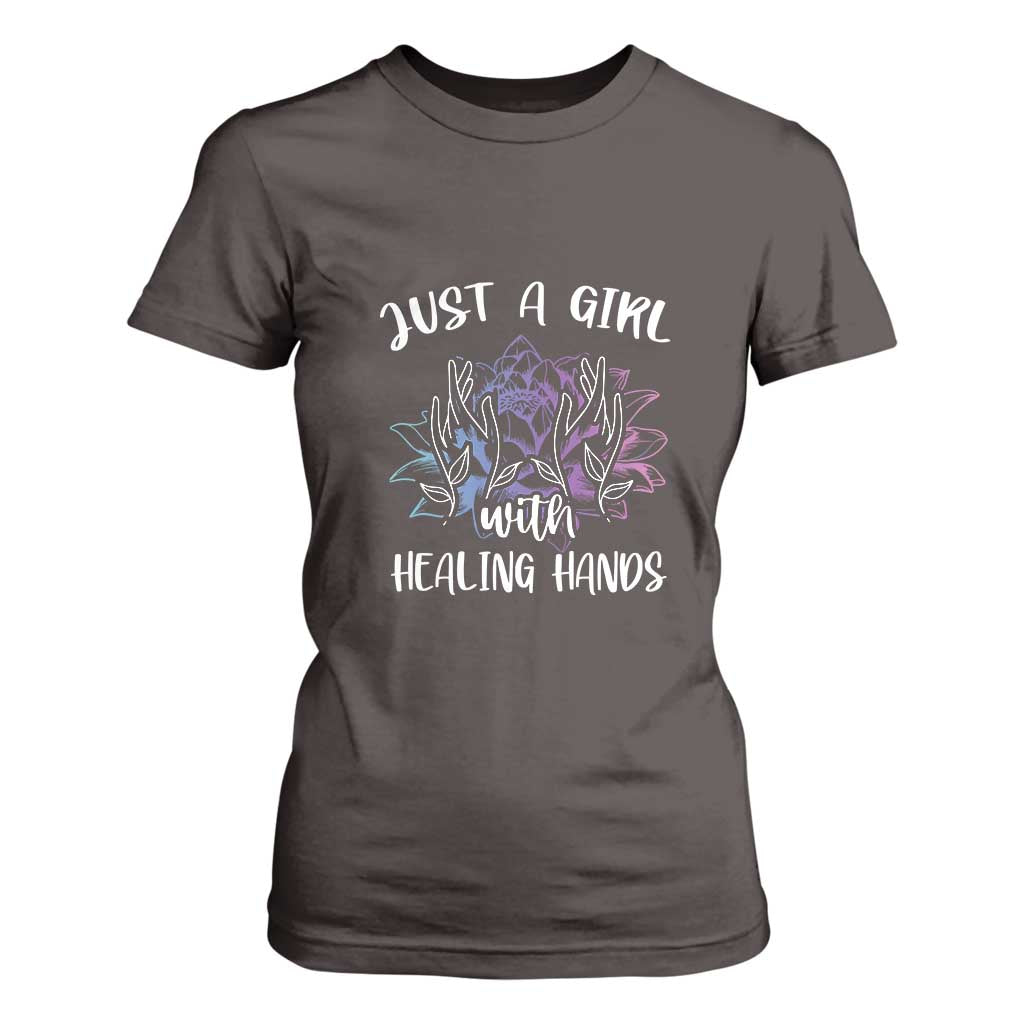 Masseuse T Shirt For Women Just a Girl with Healing Hands Massage Therapy TS09 Dark Chocolate Print Your Wear