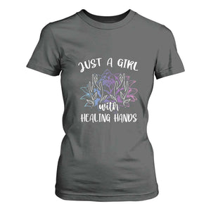 Masseuse T Shirt For Women Just a Girl with Healing Hands Massage Therapy TS09 Dark Heather Print Your Wear