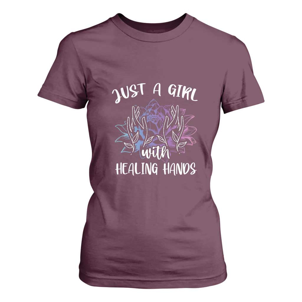 Masseuse T Shirt For Women Just a Girl with Healing Hands Massage Therapy TS09 Maroon Print Your Wear