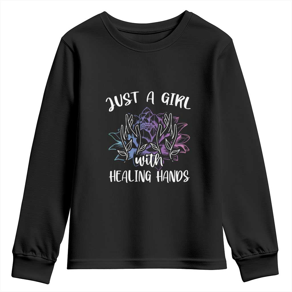 Masseuse Youth Sweatshirt Just a Girl with Healing Hands Massage Therapy TS09 Black Print Your Wear