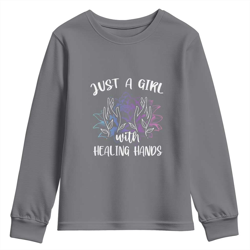 Masseuse Youth Sweatshirt Just a Girl with Healing Hands Massage Therapy TS09 Charcoal Print Your Wear