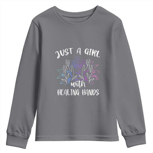 Masseuse Youth Sweatshirt Just a Girl with Healing Hands Massage Therapy TS09 Charcoal Print Your Wear