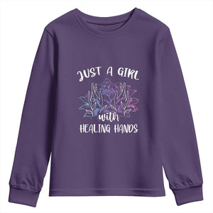 Masseuse Youth Sweatshirt Just a Girl with Healing Hands Massage Therapy TS09 Purple Print Your Wear