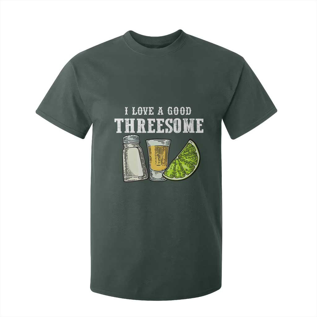 Funny Bartender T Shirt For Kid I Love Good Threesom Salt Lime Tequila TS09 Dark Forest Green Print Your Wear