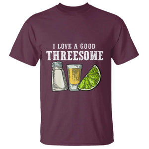 Funny Bartender T Shirt I Love Good Threesom Salt Lime Tequila TS09 Maroon Print Your Wear