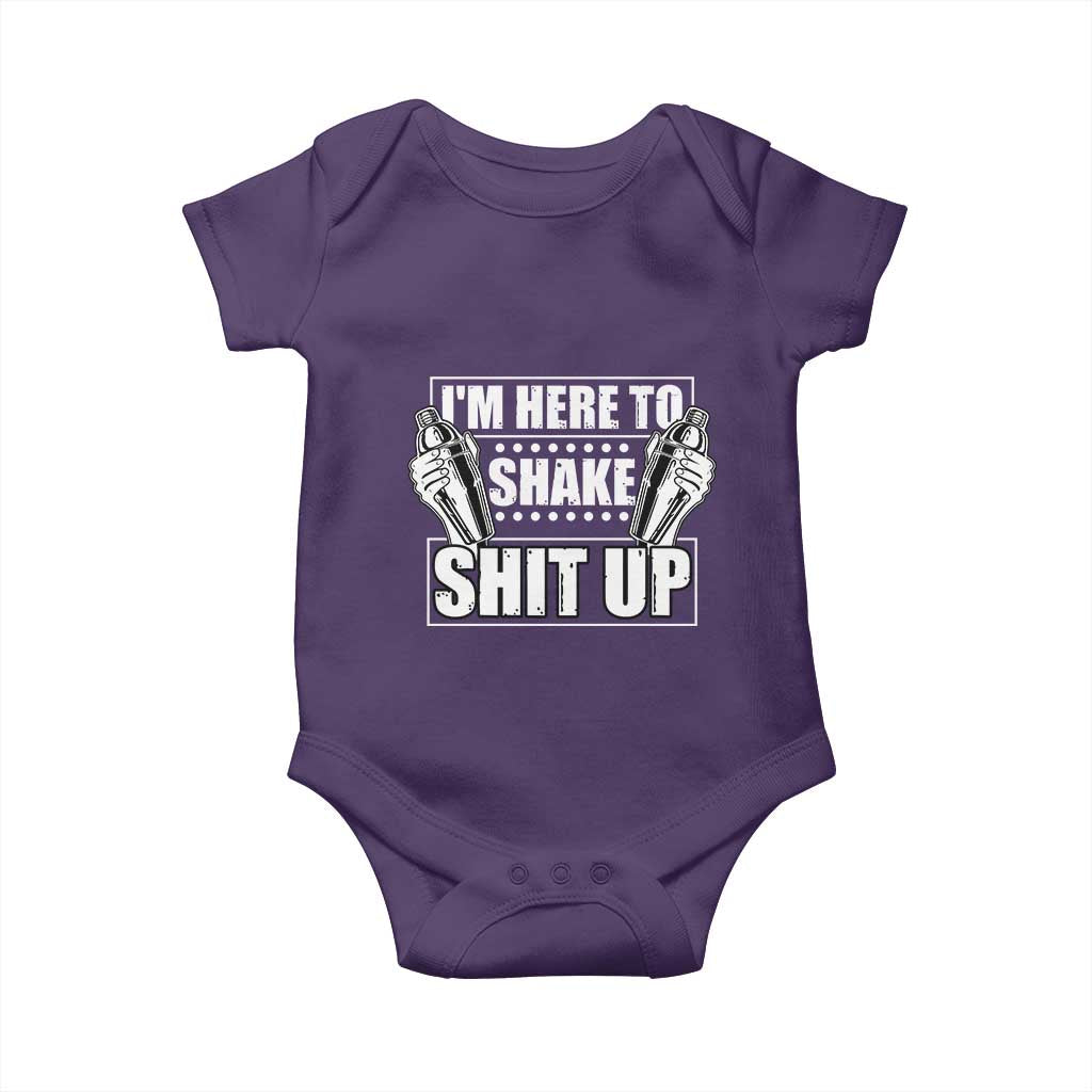 Funny Bartender Baby Onesie I'm Here To Shake Shit Up TS09 Purple Print Your Wear