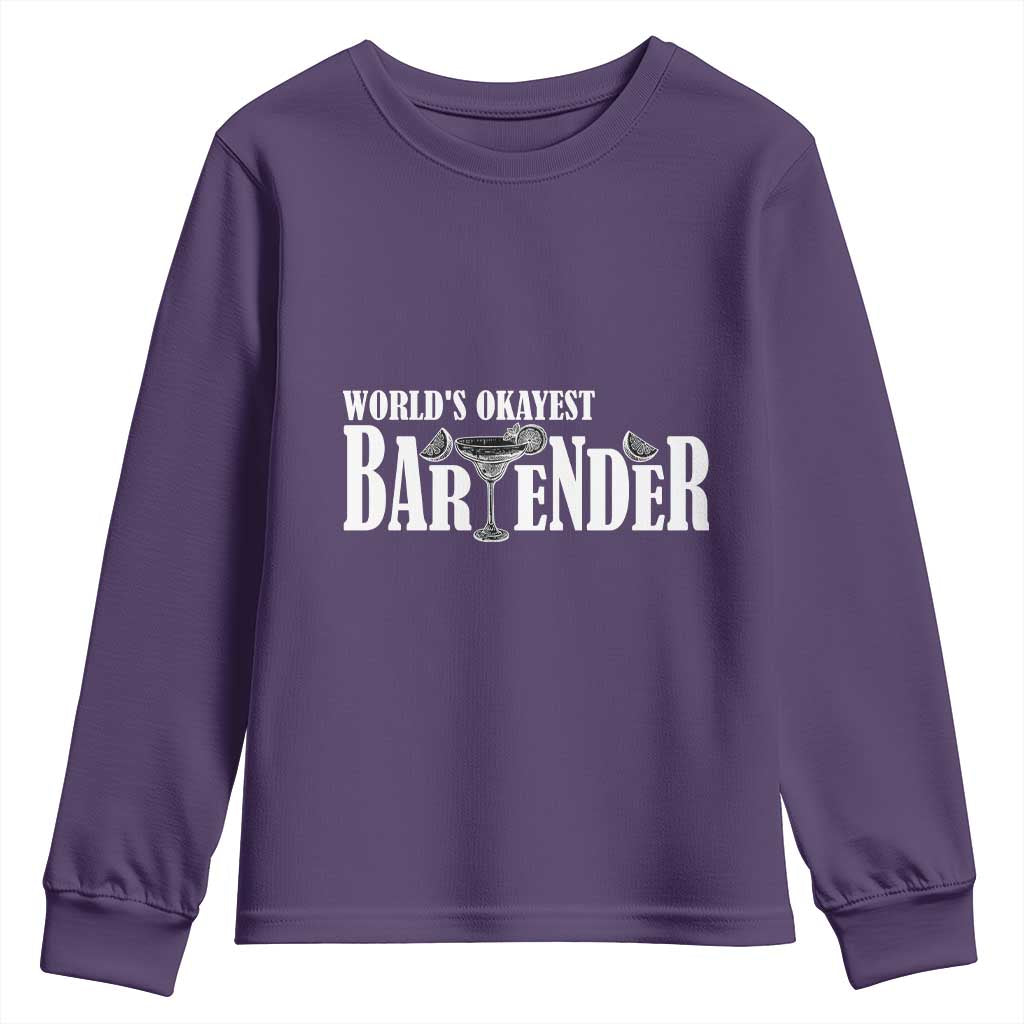 World's Okayest Bartender Youth Sweatshirt TS09 Purple Print Your Wear