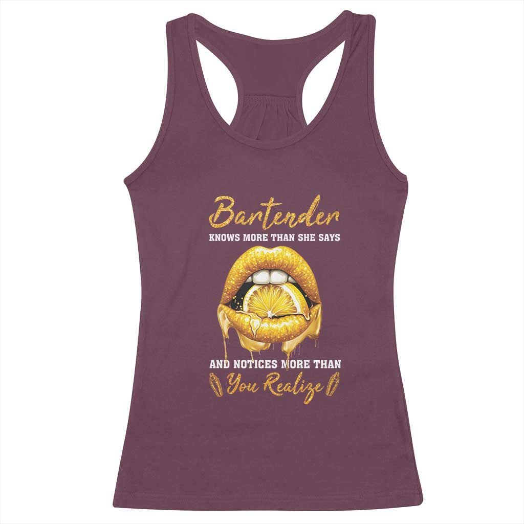 Bartender Racerback Tank Top Knows More Than She Says TS09 Maroon Print Your Wear
