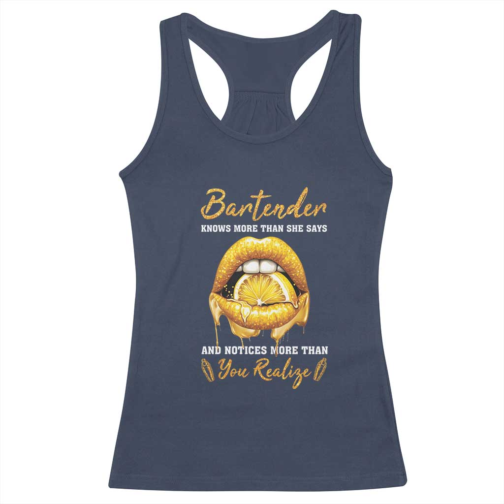 Bartender Racerback Tank Top Knows More Than She Says TS09 Navy Print Your Wear