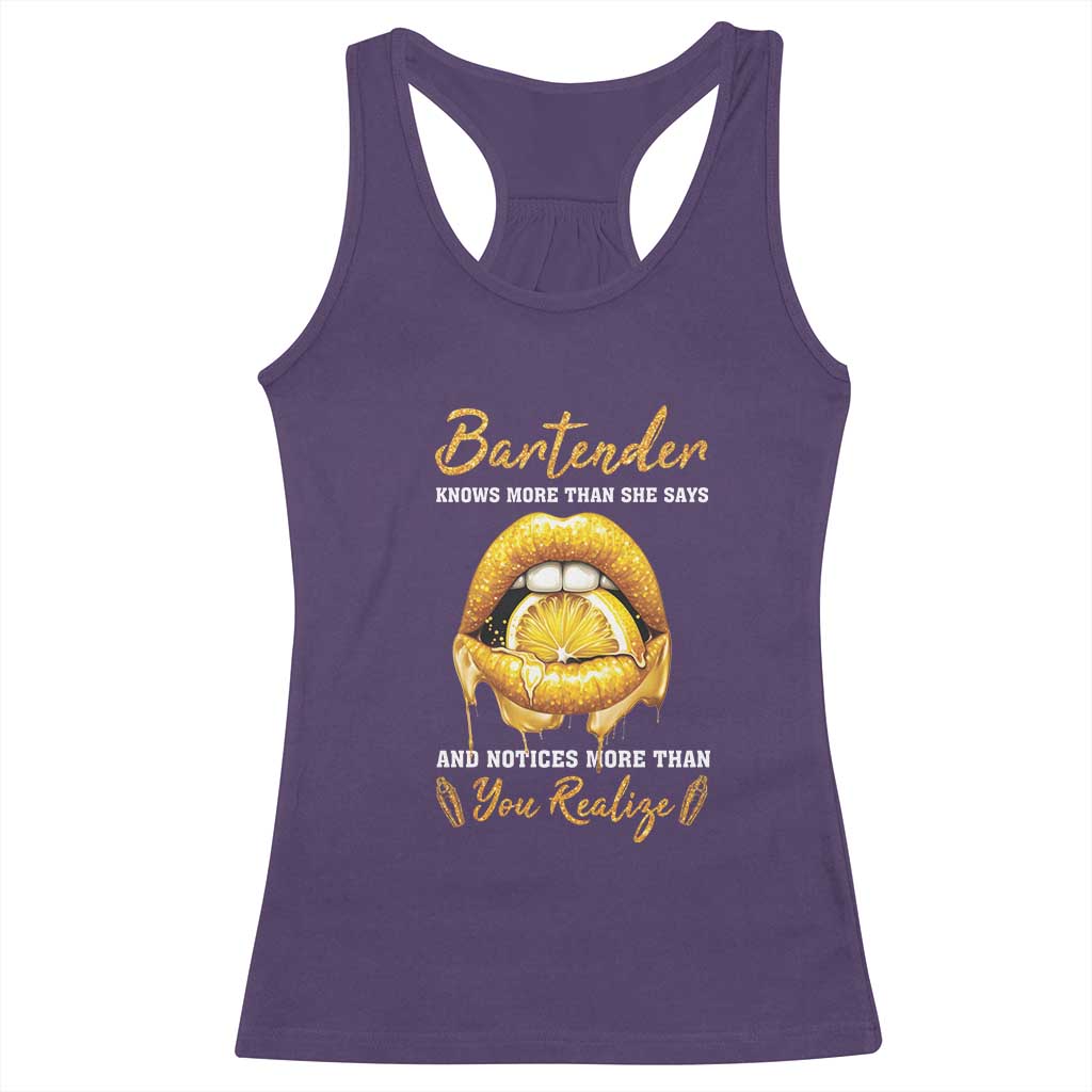 Bartender Racerback Tank Top Knows More Than She Says TS09 Purple Print Your Wear