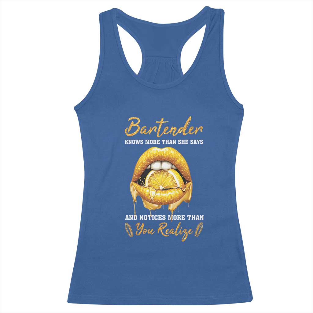 Bartender Racerback Tank Top Knows More Than She Says TS09 Royal Blue Print Your Wear