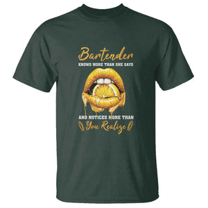 Bartender T Shirt Knows More Than She Says TS09 Dark Forest Green Print Your Wear