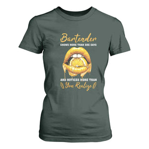 Bartender T Shirt For Women Knows More Than She Says TS09 Dark Forest Green Print Your Wear